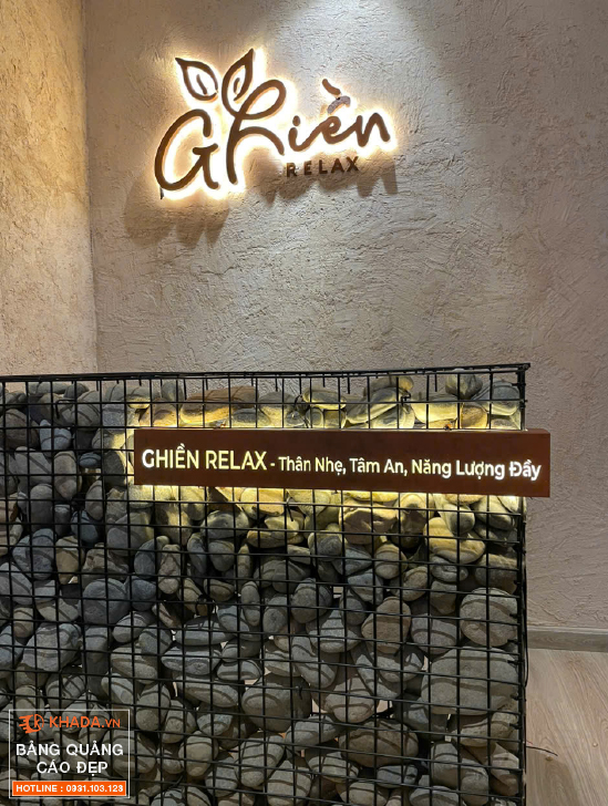 Chữ nổi sắt thép sơn rỉ sét chi Spa Ghiền Relax | Khada Decor