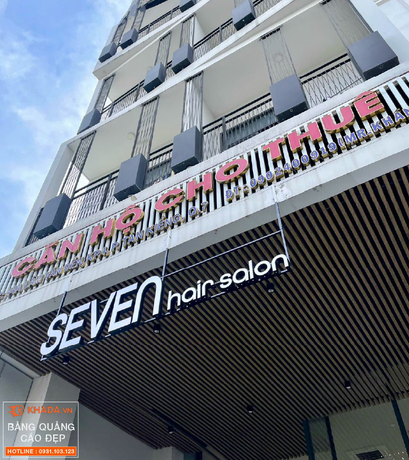 Thi công bảng hiệu salon tóc SEVEN HAIR SALON Quận 7