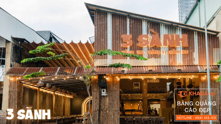 Decor bảng hiệu rỉ sét kết hợp LED vàng ấm quán 3 Sành Plus Quận 10 | Khada Decor