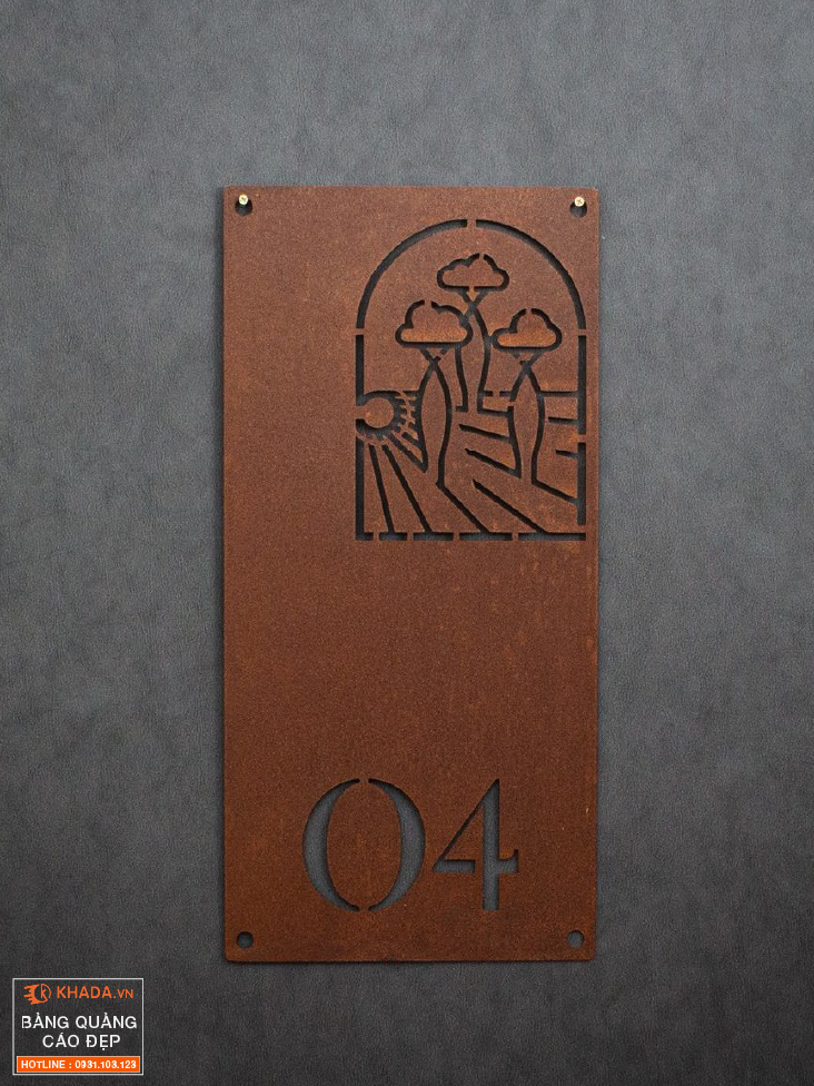 Decor bảng hiệu sơn rỉ sét dành cho dịch vụ lưu trú hiện đại