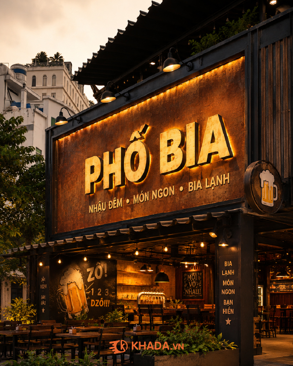 Bảng Hiệu Quán Nhậu Sơn Rỉ Sét Phong Cách Thu Hút Mọi Ánh Nhìn