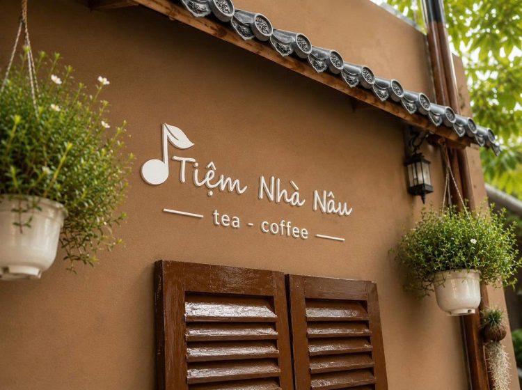 Decor Bảng Hiệu Gỉ Sét Tiệm Nhà Nâu Không Gian Ấm Áp Và Gần Gũi