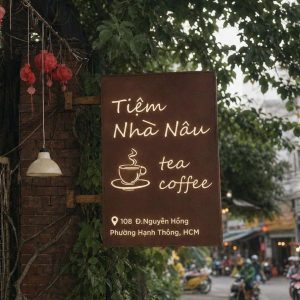 Decor Bảng Hiệu Gỉ Sét Tiệm Nhà Nâu Không Gian Ấm Áp Và Gần Gũi