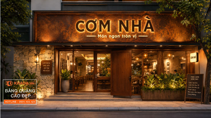 Bảng Hiệu Quán Cơm Đẹp Sơn Rỉ Sét Đột Phá Cho Không Gian Ẩm Thực