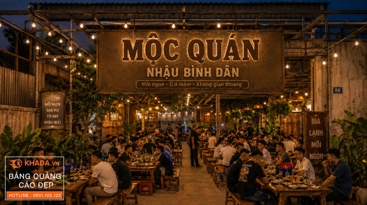 Bảng Hiệu Quán Nhậu Bình Dân Sơn Rỉ Sét Chất Riêng Hút Khách
