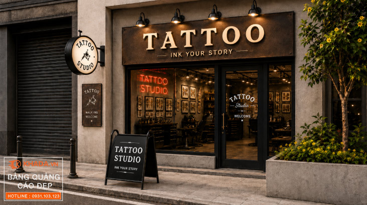 Mẫu Bảng Hiệu Phun Xăm Tattoo Hiệu Ứng Rỉ Sét Đỉnh Cao Phong Cách Industrial Luxury