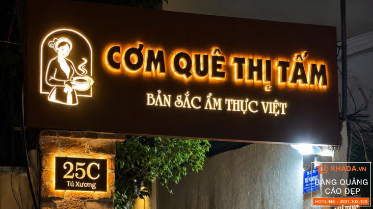 Thi công combo bảng hiệu hộp đèn rỉ sét nhà hàng Thị Tấm Phường Xuân Hoà | Khada Decor